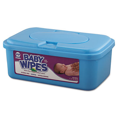 Baby Wipes Tub, Unscented, White, 80/Tub, 12 Tubs/Carton - 