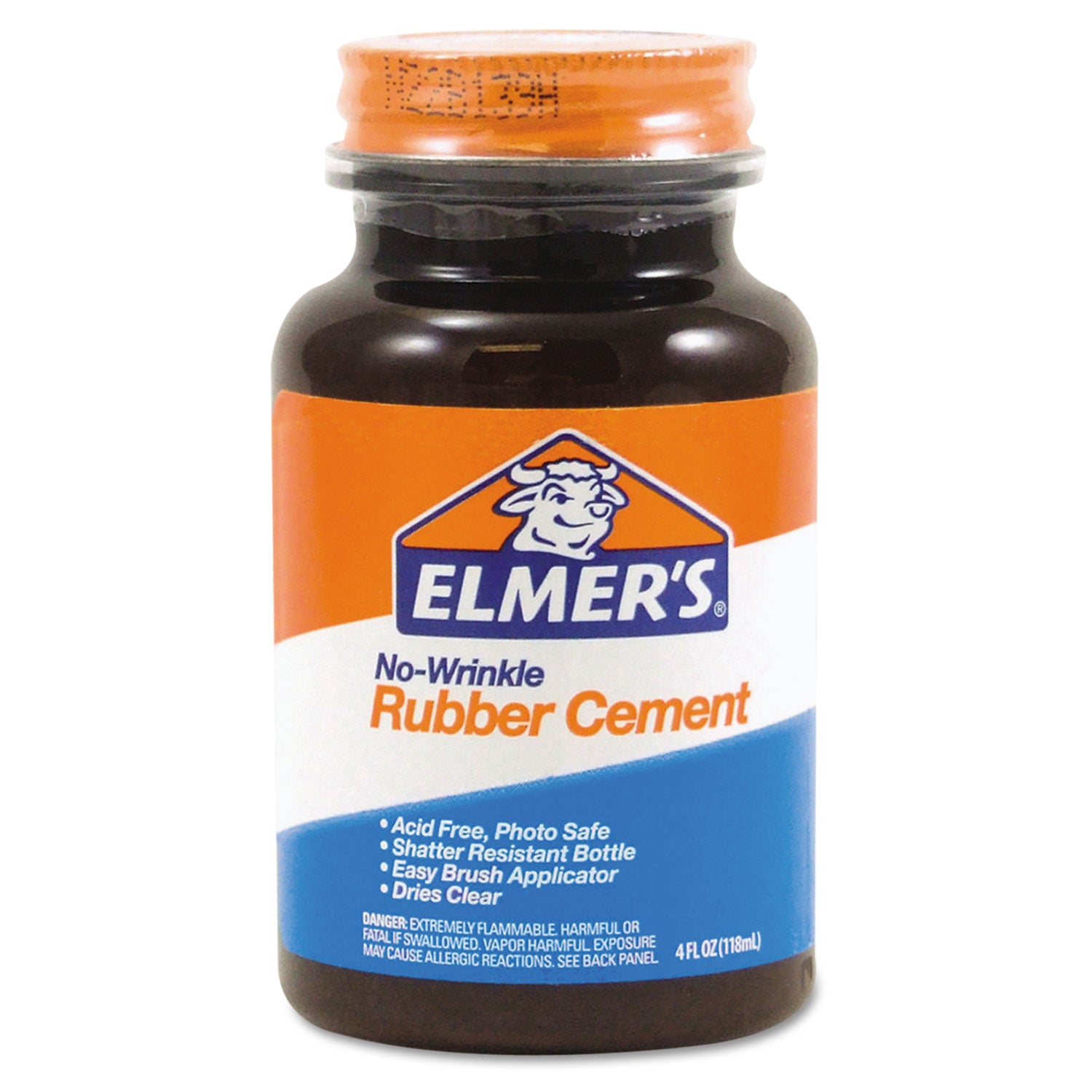 Rubber Cement with Brush Applicator, 4 oz, Dries Clear - 