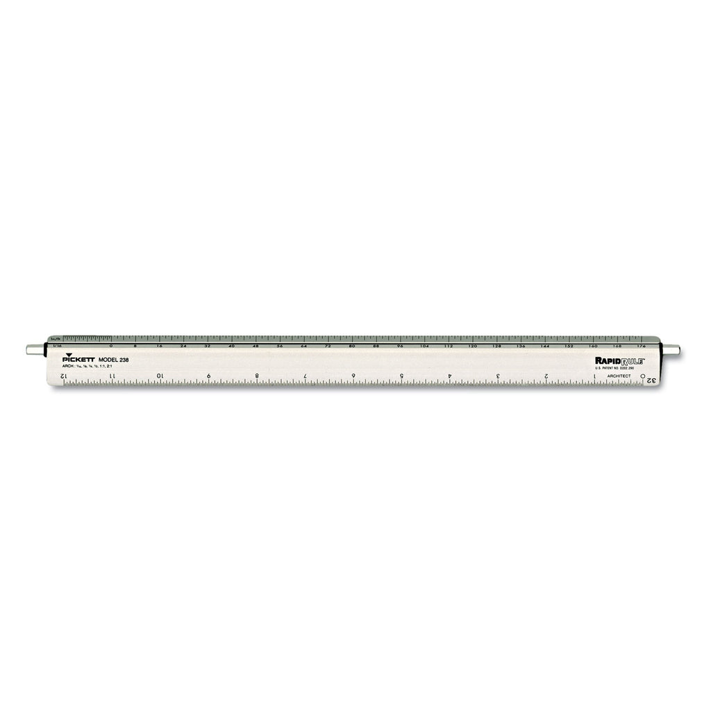 Adjustable Triangular Scale Aluminum Architects Ruler, 12" Long, Silver - 