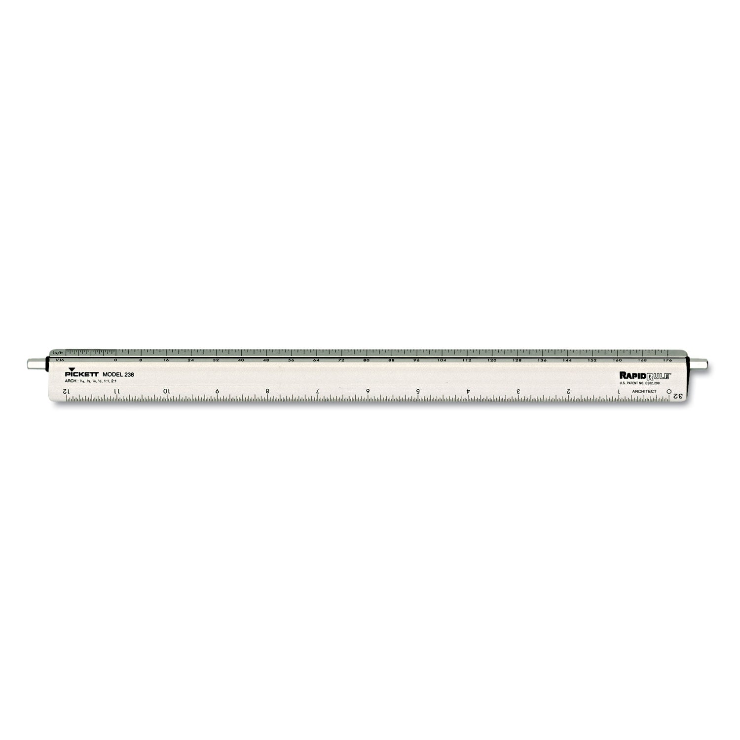 Adjustable Triangular Scale Aluminum Architects Ruler, 12" Long, Silver - 