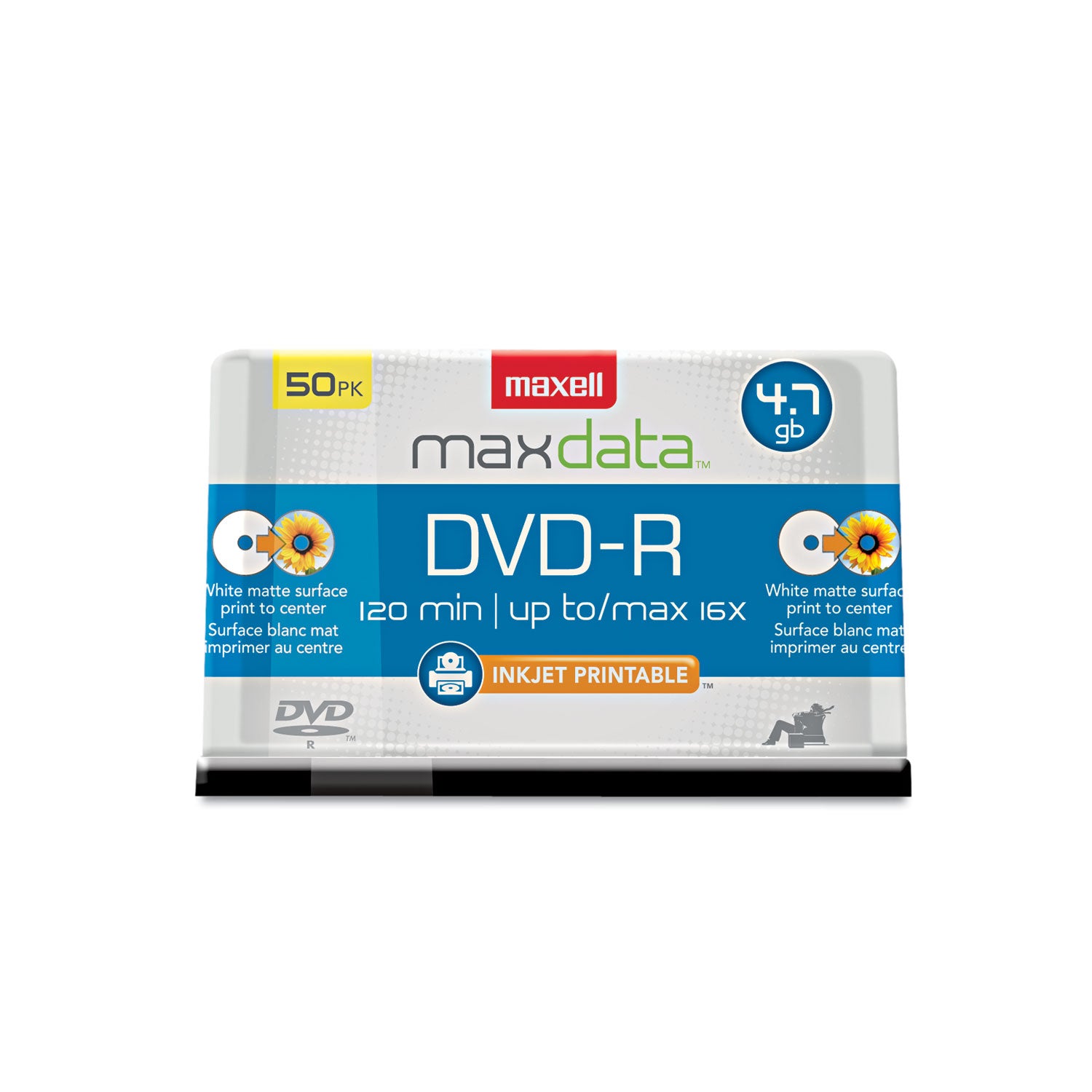 DVD-R Recordable Disc, Printable, 4.7 GB, 16x, Spindle, White, 50/Pack - 