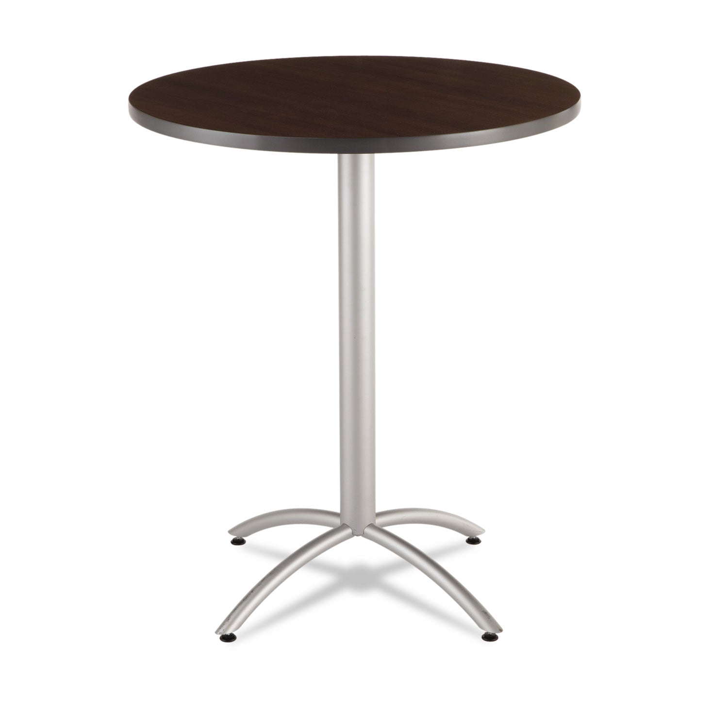 CafeWorks Table, Bistro-Height, Round, 36" x 42", Walnut Top, Silver Base - 