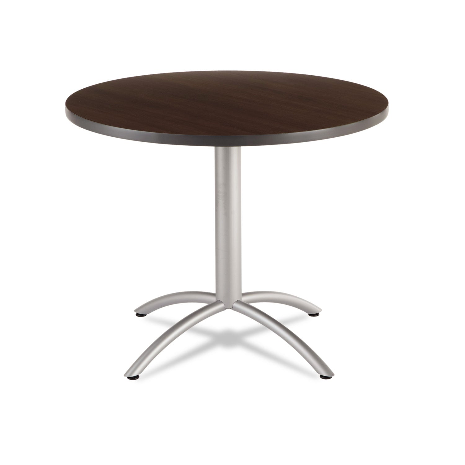 CafeWorks Table, Cafe-Height, Round, 36" x 30", Walnut/Silver - 