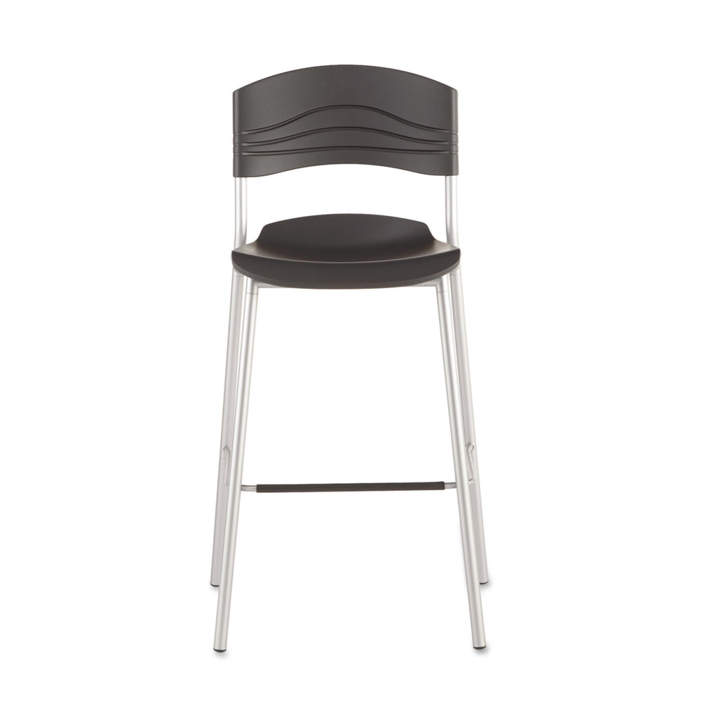 CafeWorks Stool, Supports Up to 225 lb, 30" Seat Height, Graphite Seat, Graphite Back, Silver Base - 