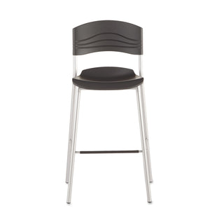 CafeWorks Stool, Supports Up to 225 lb, 30" Seat Height, Graphite Seat, Graphite Back, Silver Base - 
