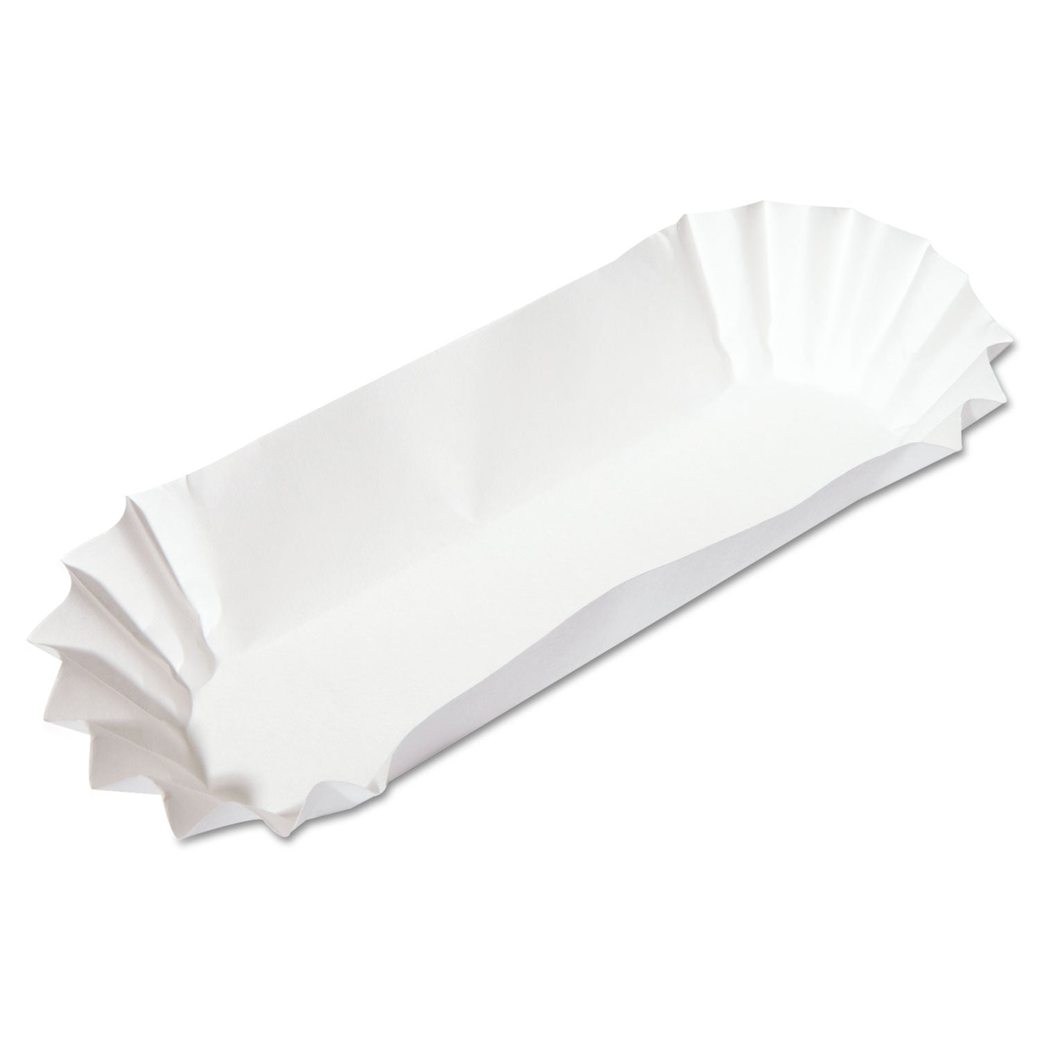Fluted Hot Dog Trays, 6 x 2 x 2, White, Paper, 500/Sleeve, 6 Sleeves/Carton - 