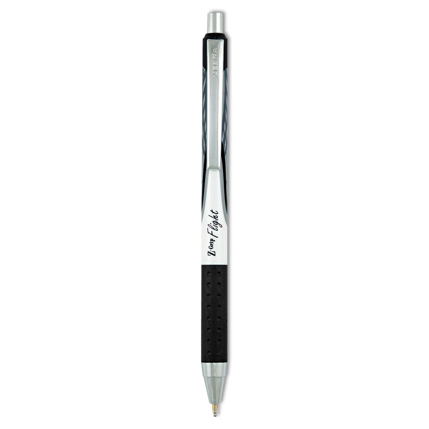 Z-Grip Flight Ballpoint Pen, Retractable, Bold 1.2 mm, Black Ink, Black/Gray/White Barrel, 12/Pack - 