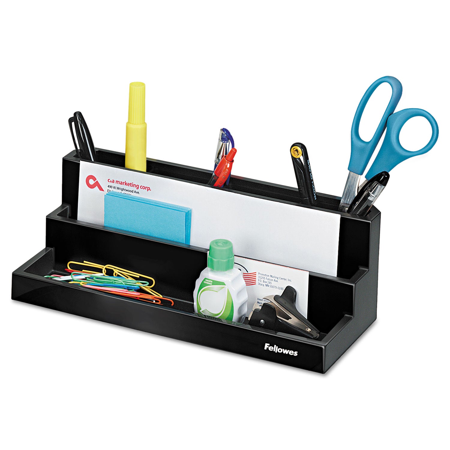 Designer Suites Desktop Organizer, 7 Compartments, Plastic, 11.13 x 5 x 3.78, Black Pearl - 