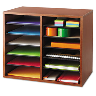 Fiberboard Literature Sorter, 12 Compartments, 19.63 x 11.88 x 16.13, Cherry - 
