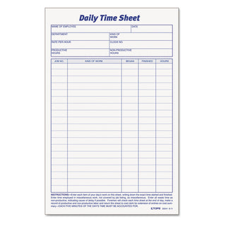 Daily Time and Job Sheets, One-Part (No Copies), 8.5 x 5.5, 200 Forms/Pad, 2 Pads/Pack - 