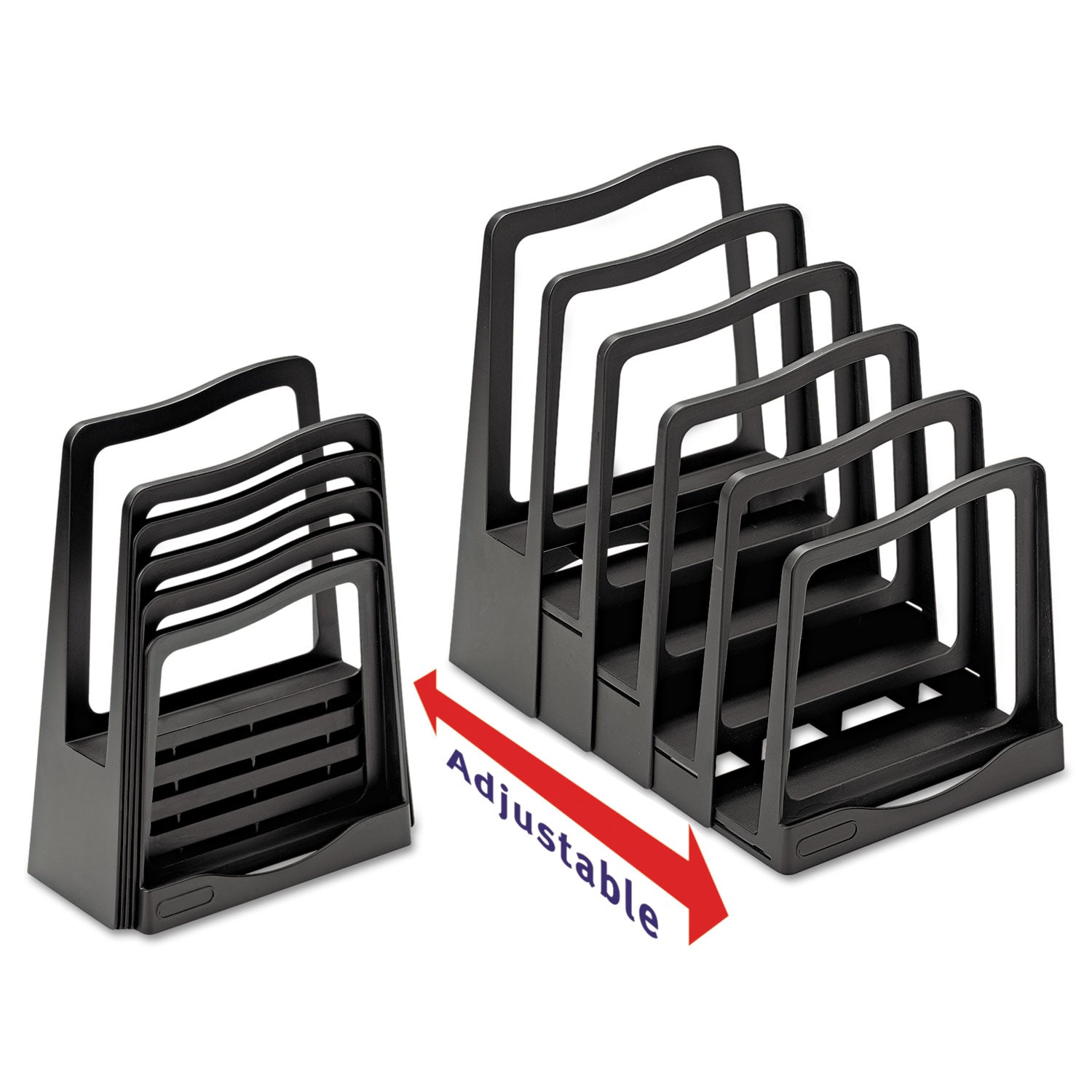 Adjustable File Rack, 5 Sections, Letter Size Files, 8" x 11.5" x 10.5", Black - 