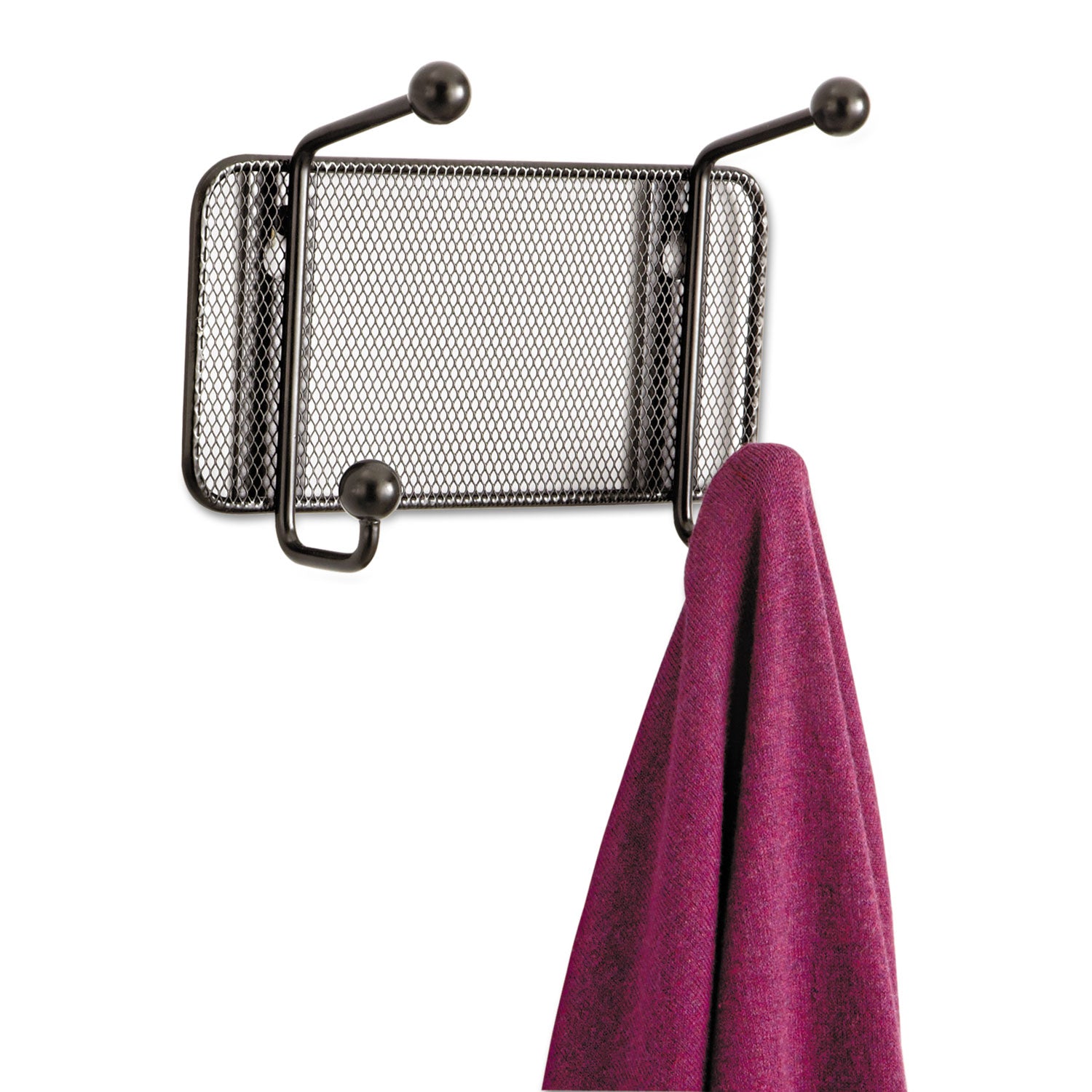 Onyx Mesh Wall Racks, 2-Hook, 8.5w x 3d x 5.5h, Black - 