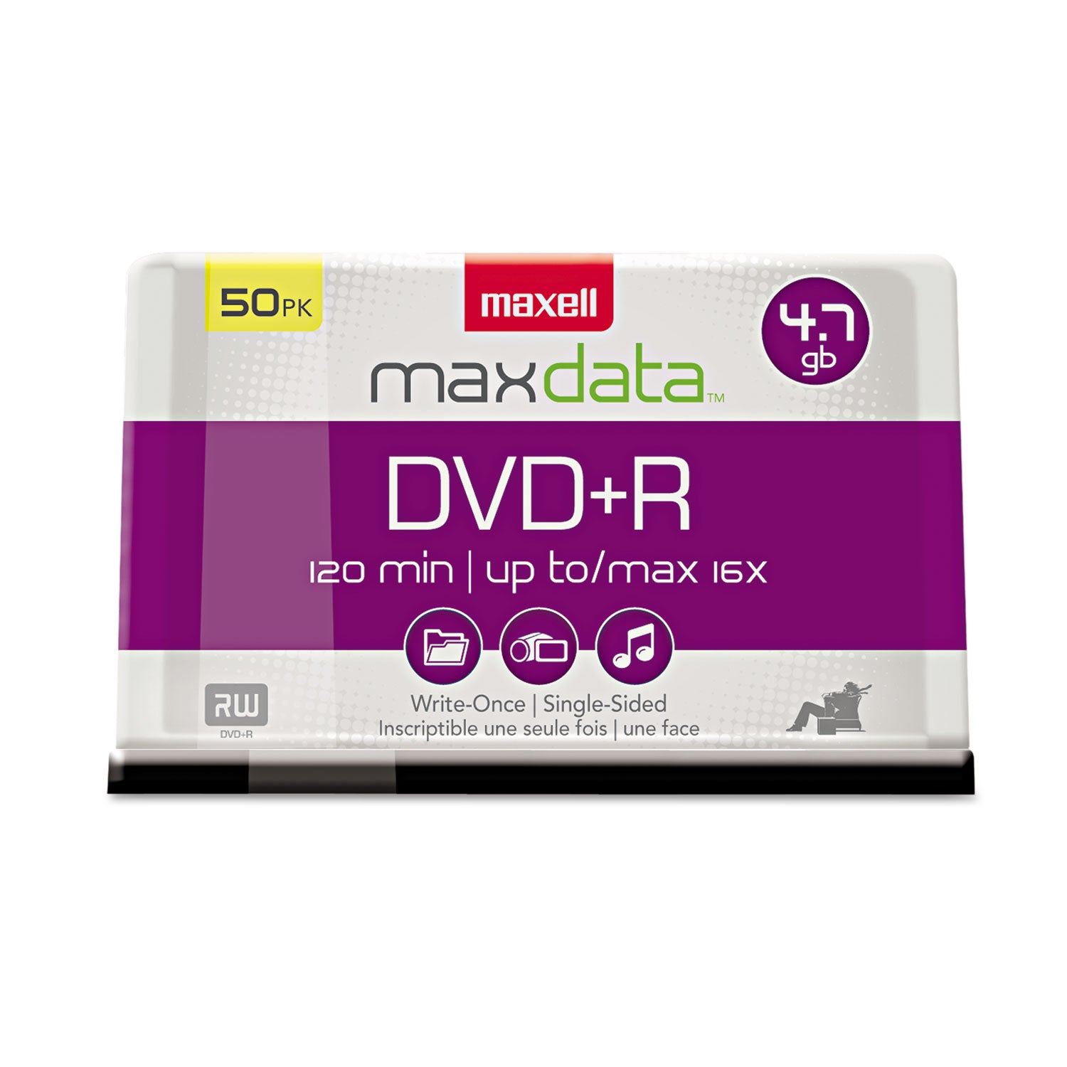 DVD+R High-Speed Recordable Disc, 4.7 GB, 16x, Spindle, Silver, 50/Pack - 