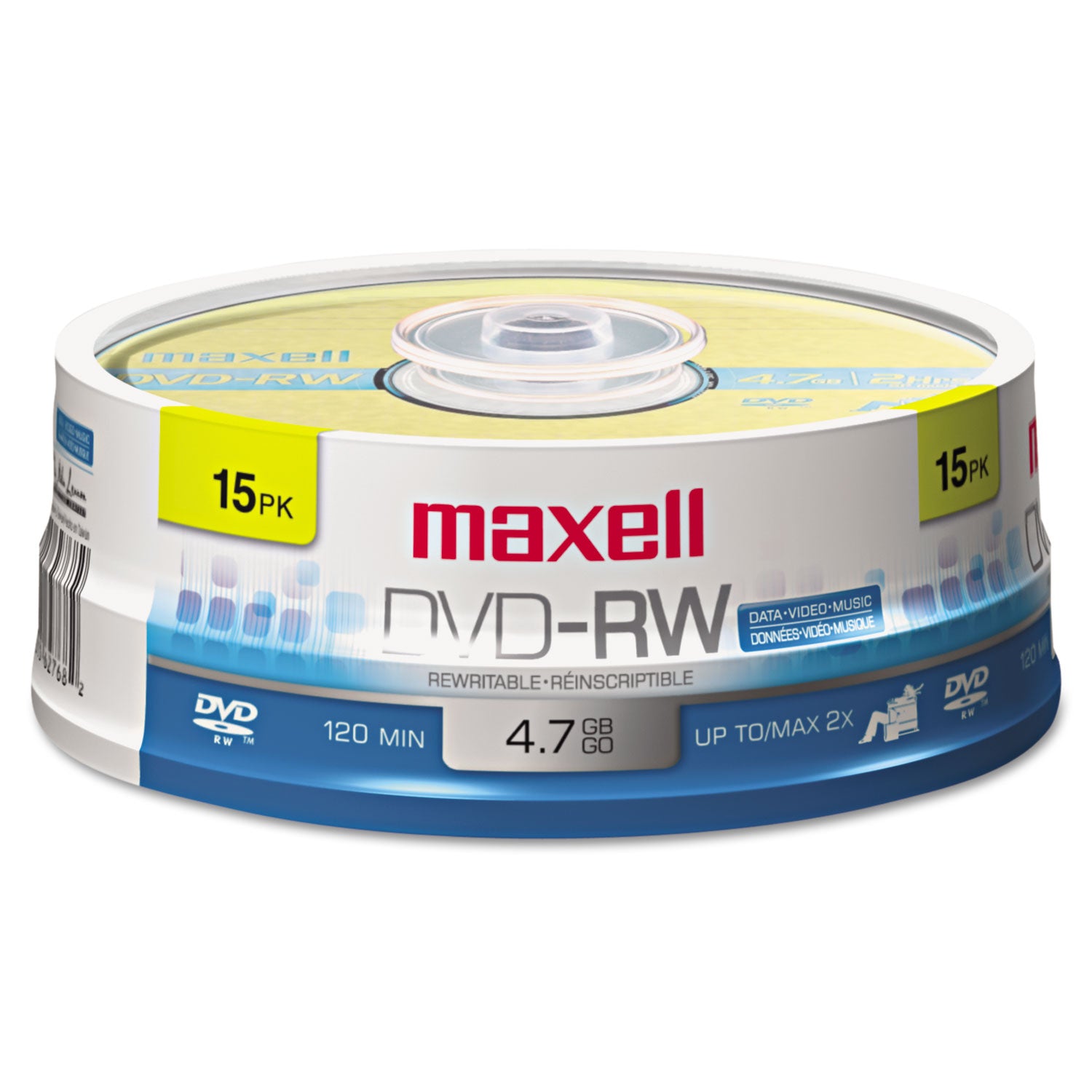 DVD-RW Rewritable Disc, 4.7 GB, 2x, Spindle, Gold, 15/Pack - 