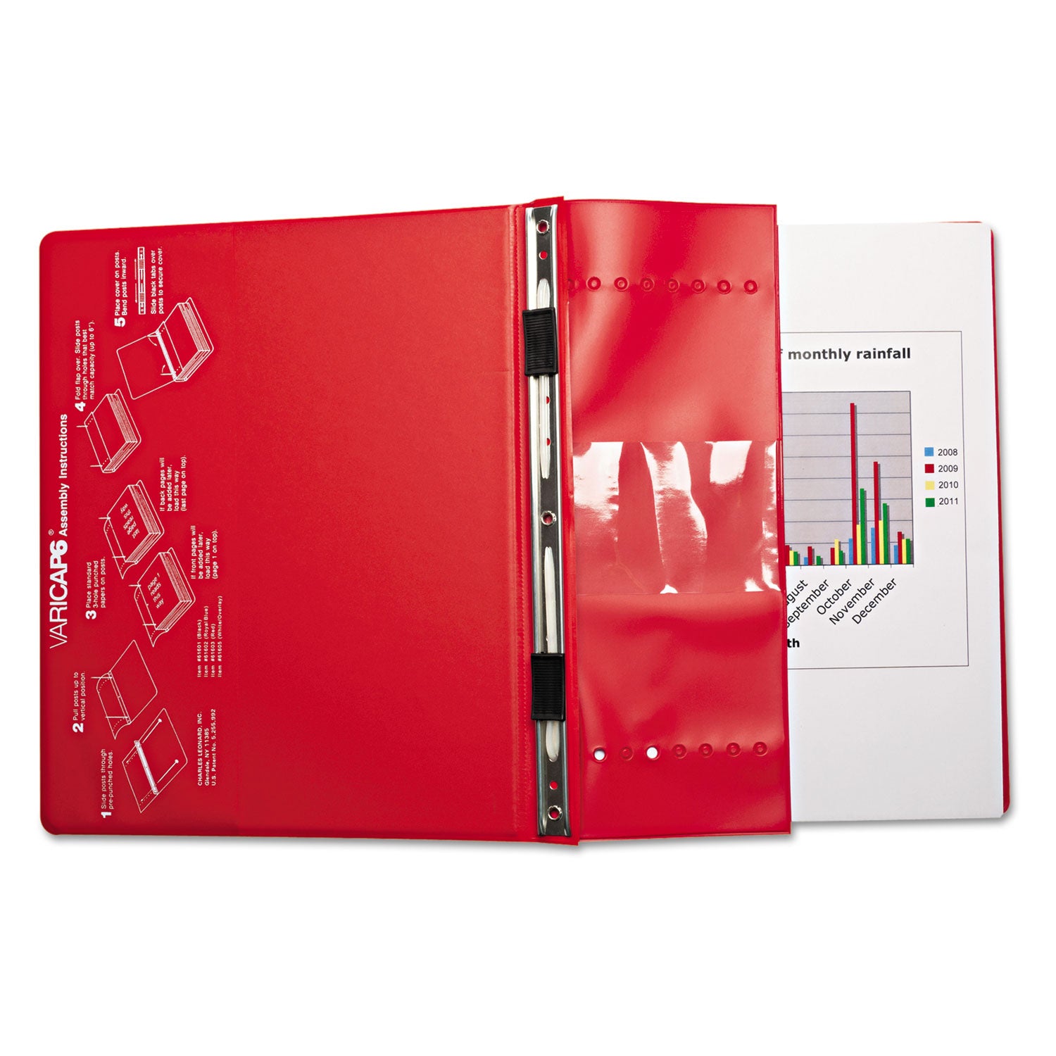 VariCap Expandable Binder, 2 Posts, 6" Capacity, 11 x 8.5, Red - 