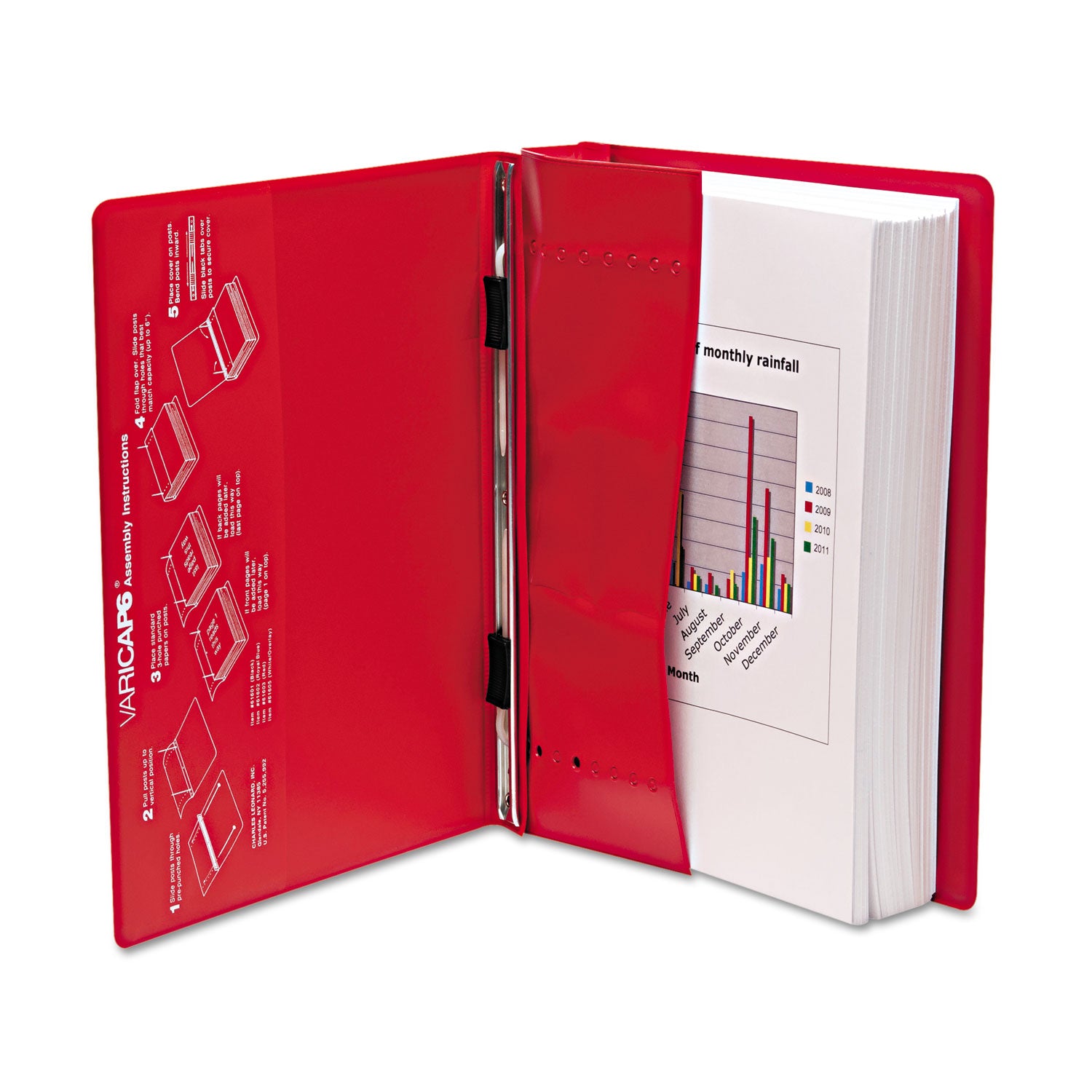 VariCap Expandable Binder, 2 Posts, 6" Capacity, 11 x 8.5, Red - 