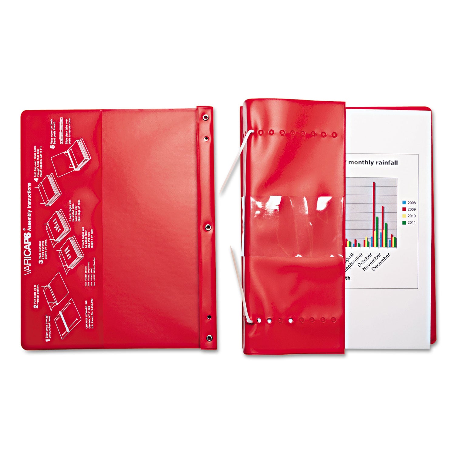 VariCap Expandable Binder, 2 Posts, 6" Capacity, 11 x 8.5, Red - 