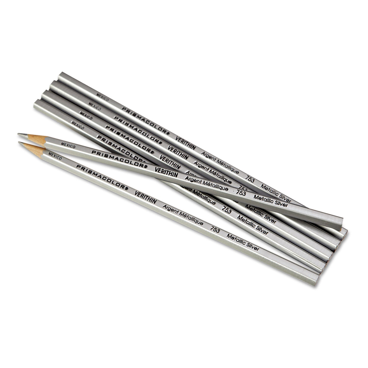 Verithin Smear-Proof Colored Pencils, 2 mm, Metallic Silver Lead, Metallic Silver Barrel, Dozen - 