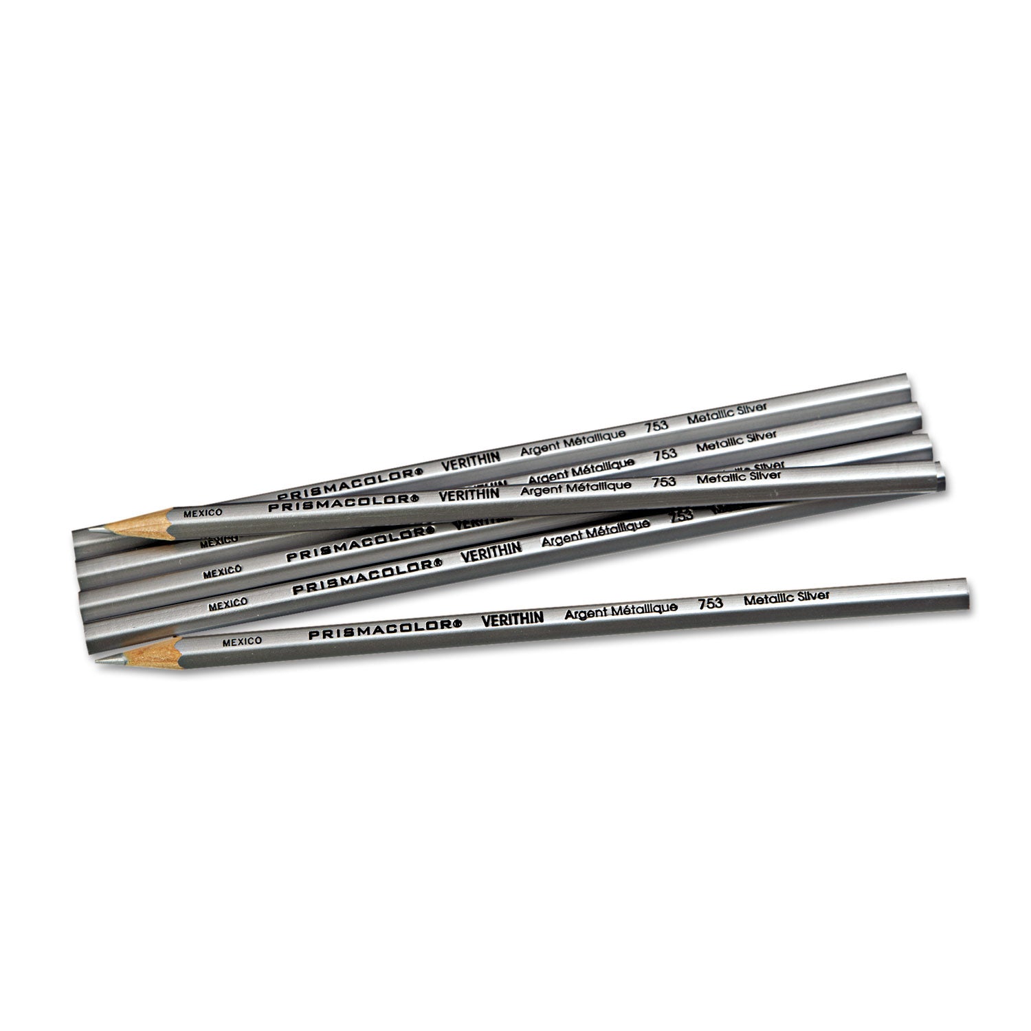 Verithin Smear-Proof Colored Pencils, 2 mm, Metallic Silver Lead, Metallic Silver Barrel, Dozen - 