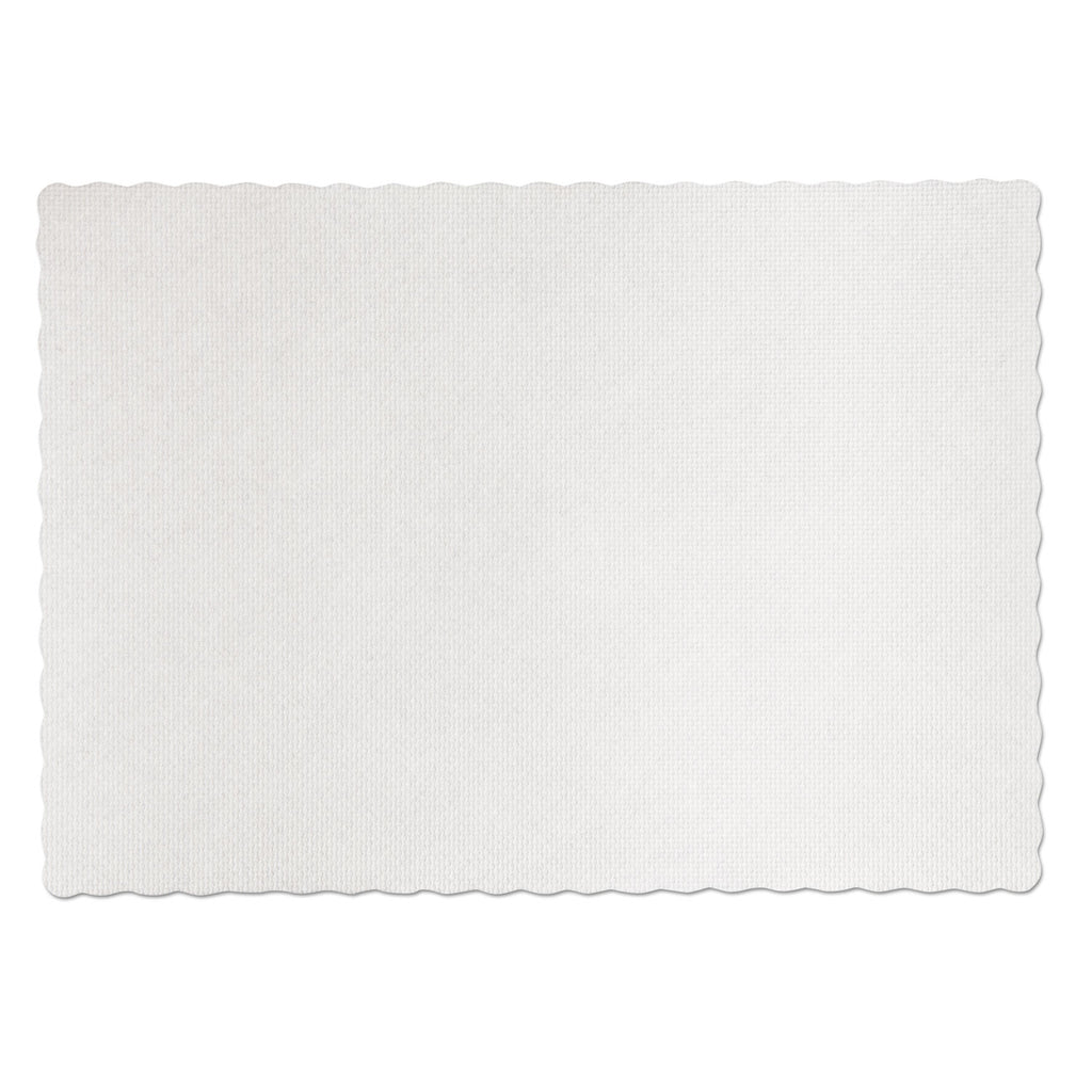 Knurl Embossed Scalloped Edge Placemats, 9.5 x 13.5, White, 1,000/Carton - 