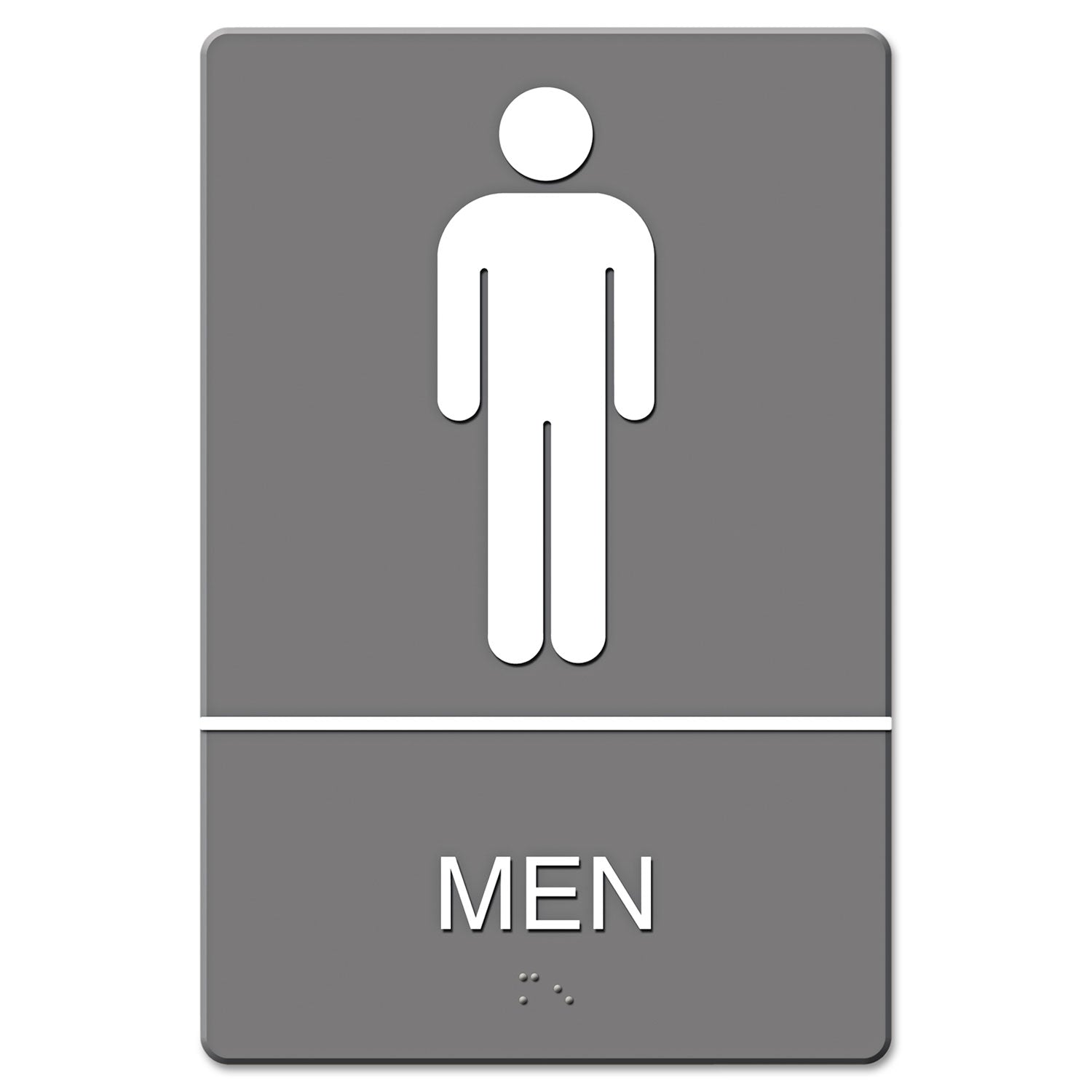 ADA Sign, Men Restroom Symbol w/Tactile Graphic, Molded Plastic, 6 x 9, Gray - 