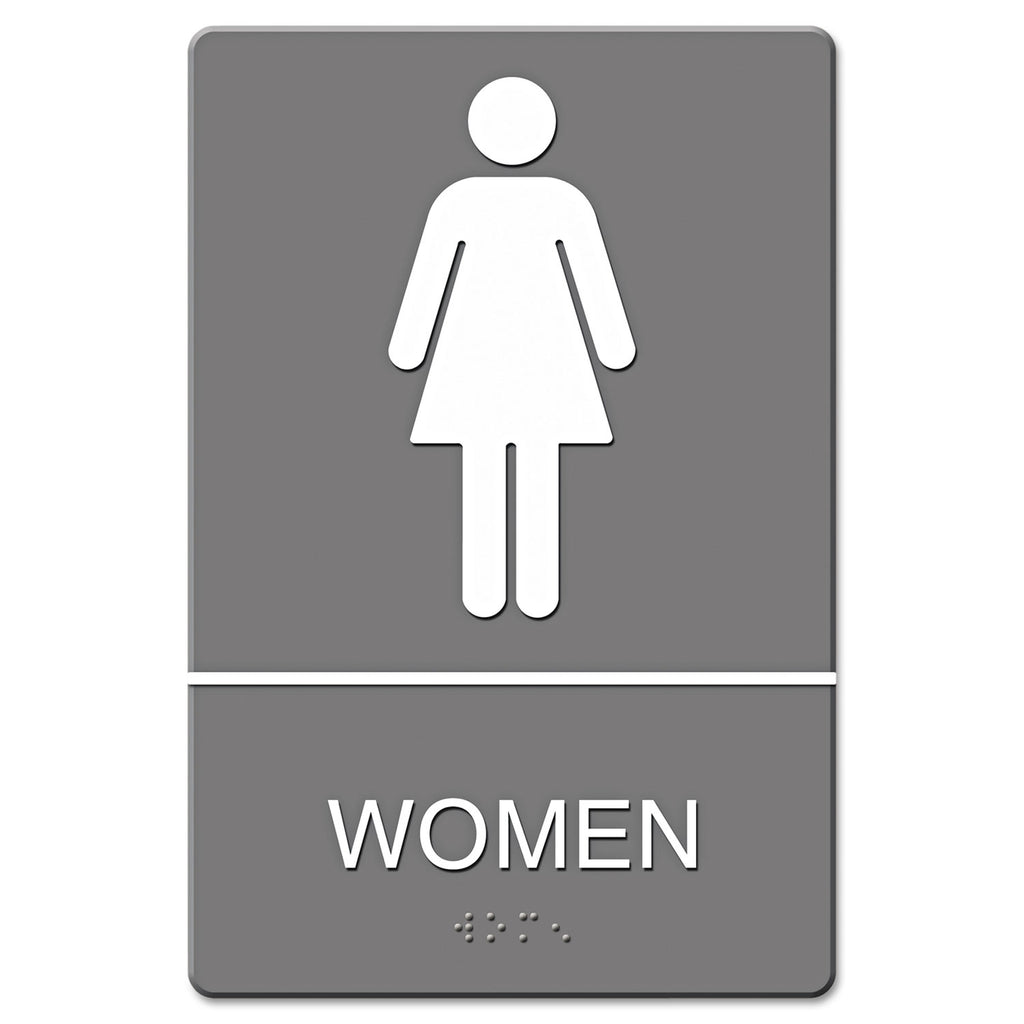 ADA Sign, Women Restroom Symbol w/Tactile Graphic, Molded Plastic, 6 x 9, Gray - 
