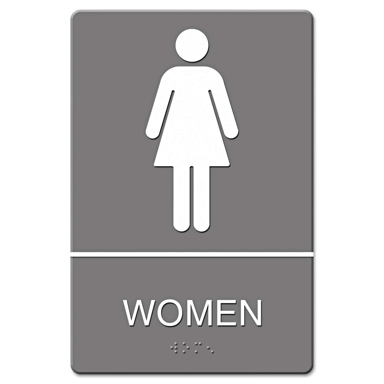 ADA Sign, Women Restroom Symbol w/Tactile Graphic, Molded Plastic, 6 x 9, Gray - 
