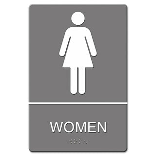 ADA Sign, Women Restroom Symbol w/Tactile Graphic, Molded Plastic, 6 x 9, Gray - 