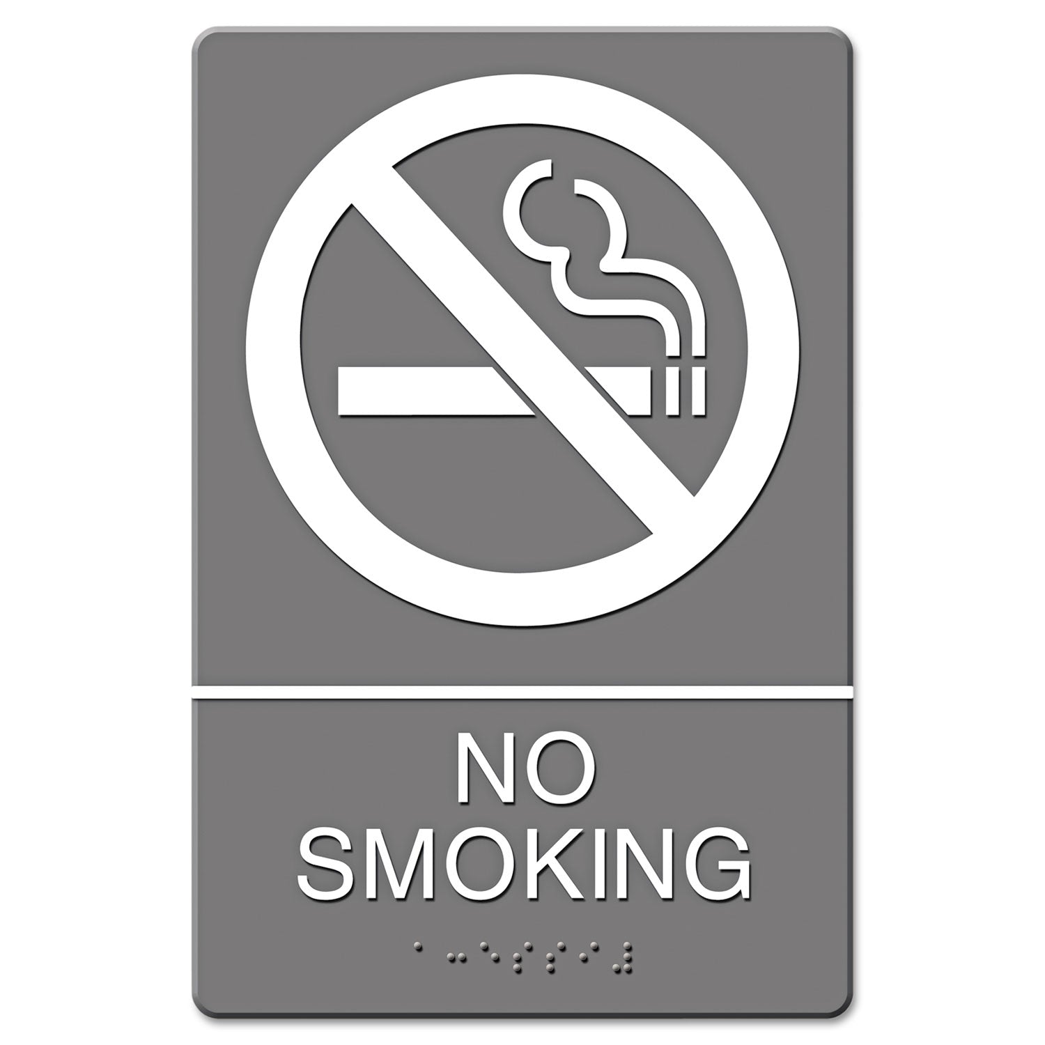 ADA Sign, No Smoking Symbol w/Tactile Graphic, Molded Plastic, 6 x 9, Gray - 