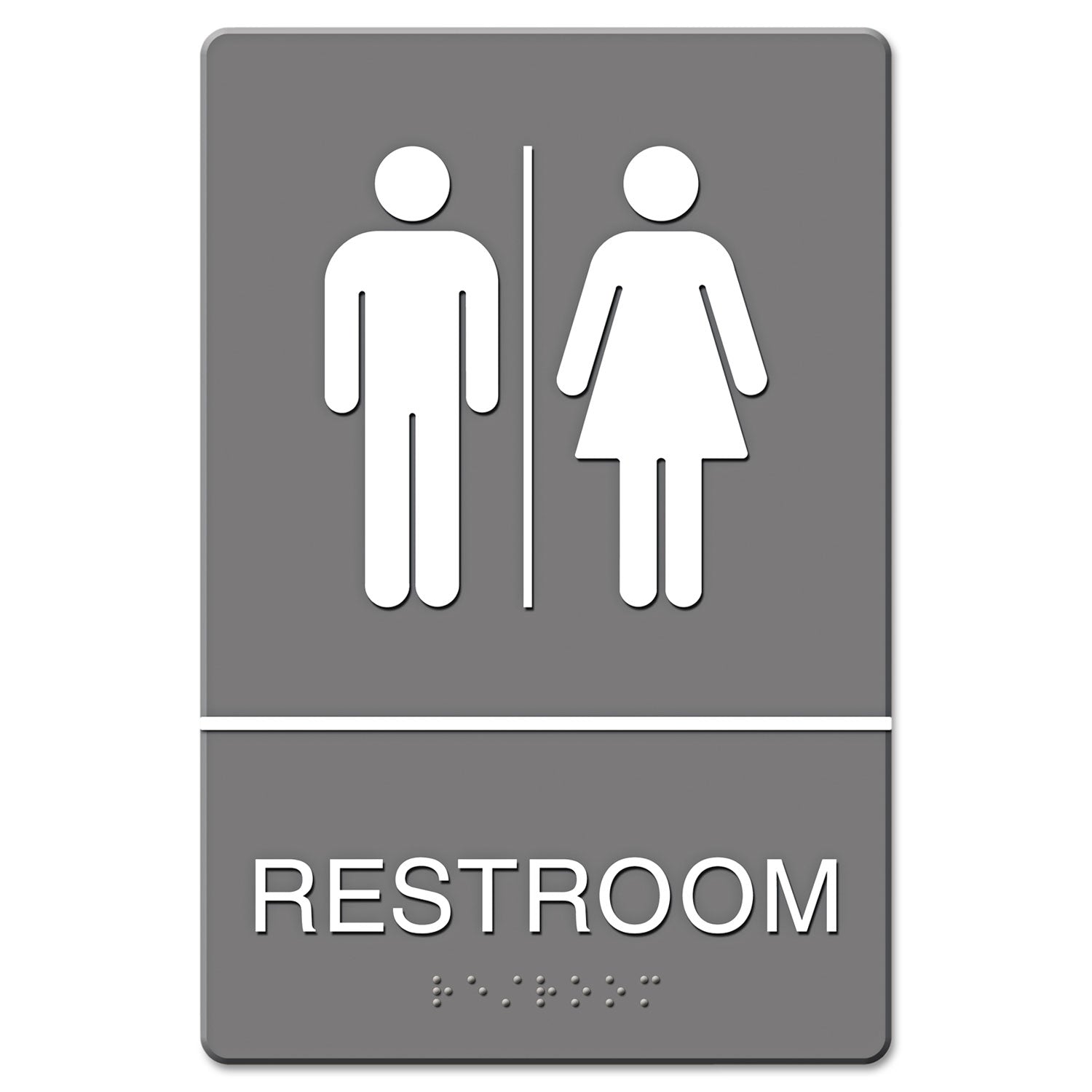 ADA Sign, Restroom Symbol Tactile Graphic, Molded Plastic, 6 x 9, Gray - 