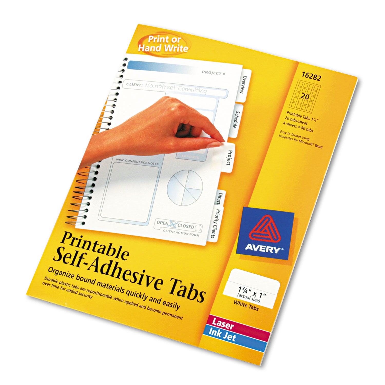 Printable Plastic Tabs with Repositionable Adhesive, 1/5-Cut, White, 1.75" Wide, 80/Pack - 