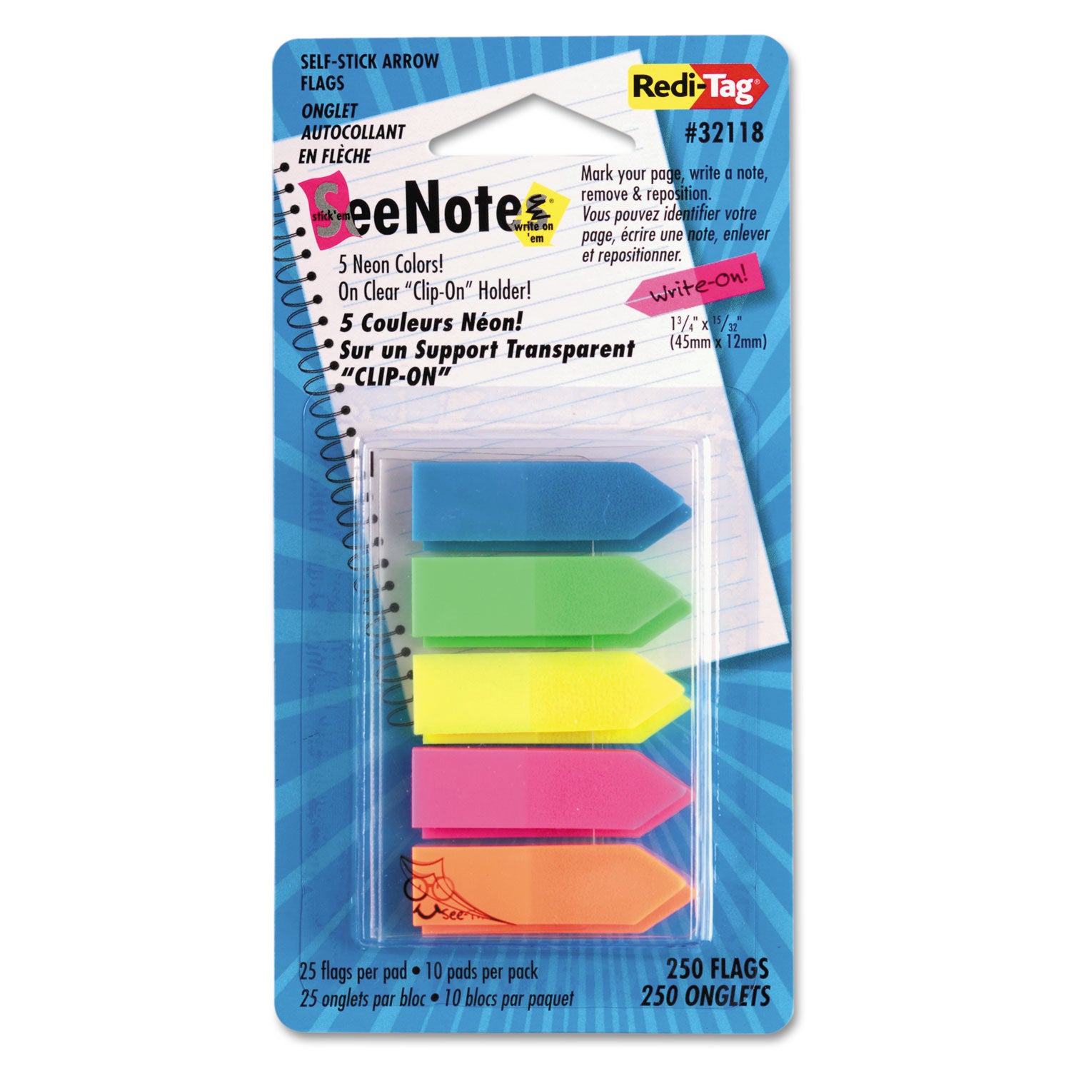 SeeNotes Transparent-Film Arrow Page Flags, Assorted Colors, 50/Pad, 5 Pads - 