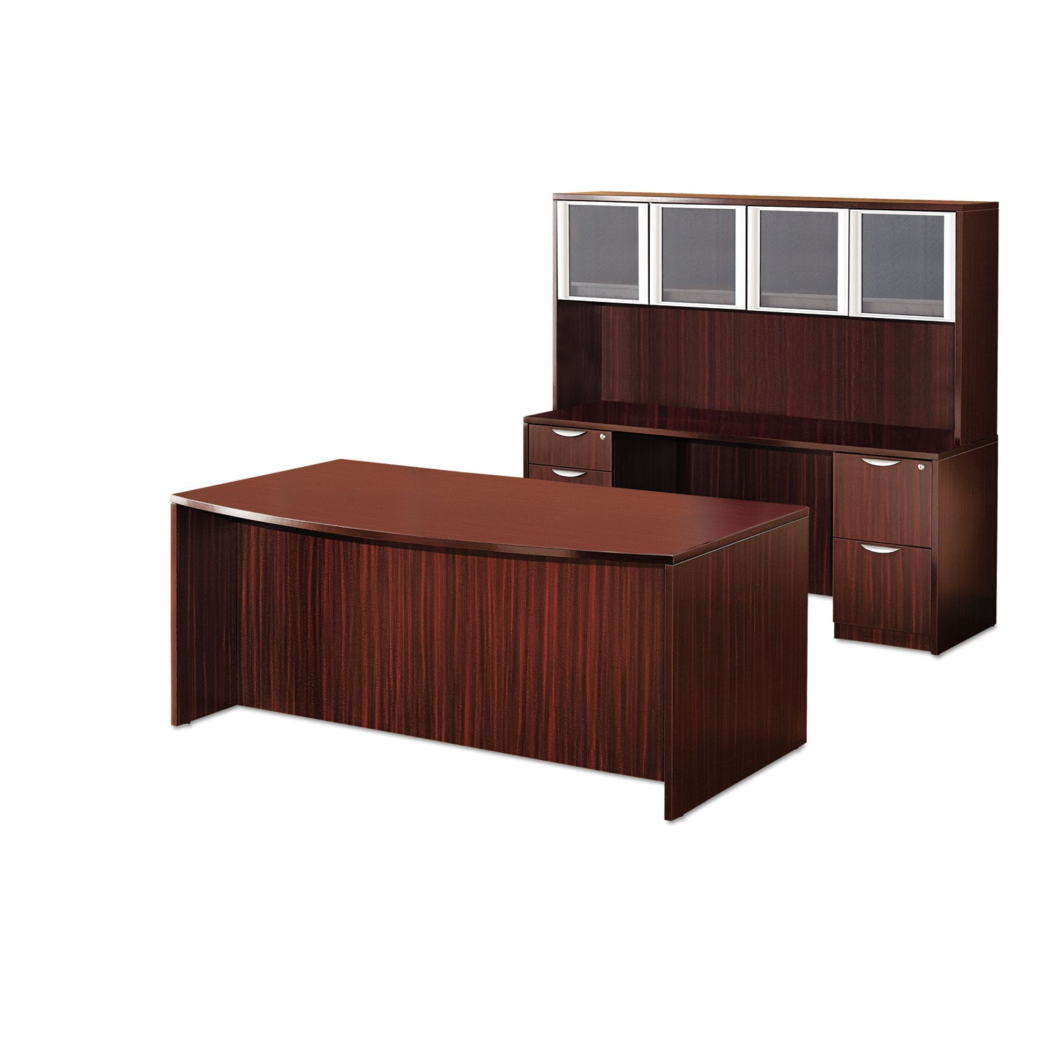 Alera Valencia Series Bow Front Desk Shell, 71" x 41.38" x 29.63", Mahogany - 