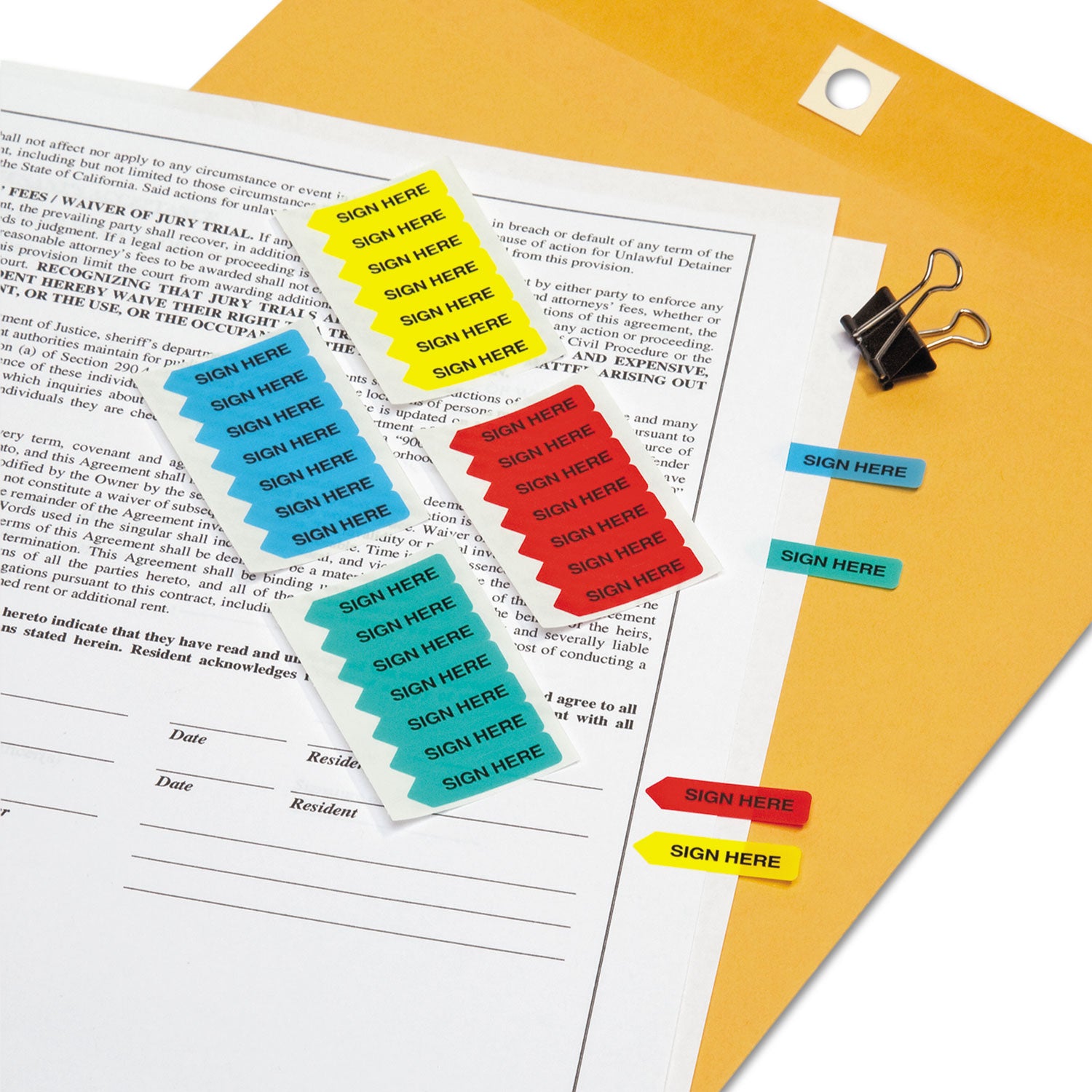 Mini Arrow Page Flags, "Sign Here", Blue/Mint/Red/Yellow, 126 Flags/Pack - 