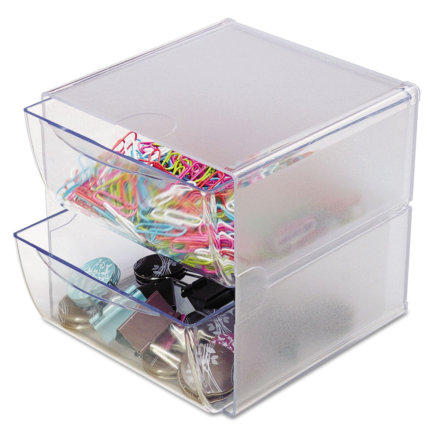 Stackable Cube Organizer, 2 Compartments, 2 Drawers, Plastic, 6 x 7.2 x 6, Clear - 