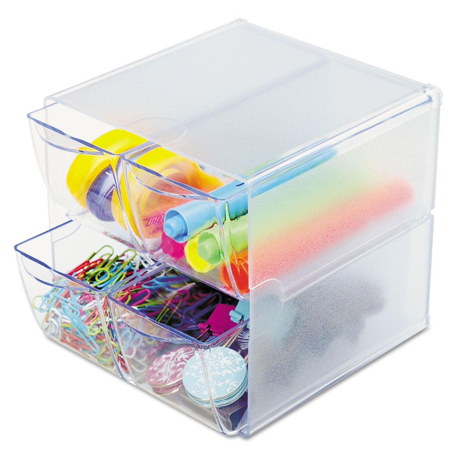 Stackable Cube Organizer, 4 Compartments, 4 Drawers, Plastic, 6 x 7.2 x 6, Clear - 