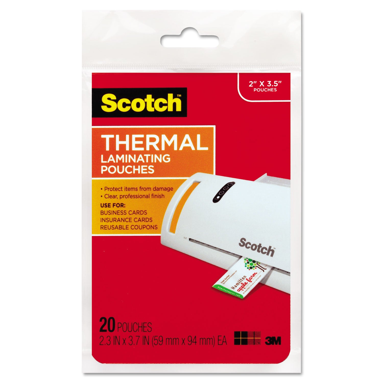 Laminating Pouches, 5 mil, 3.75" x 2.38", Gloss Clear, 20/Pack - 