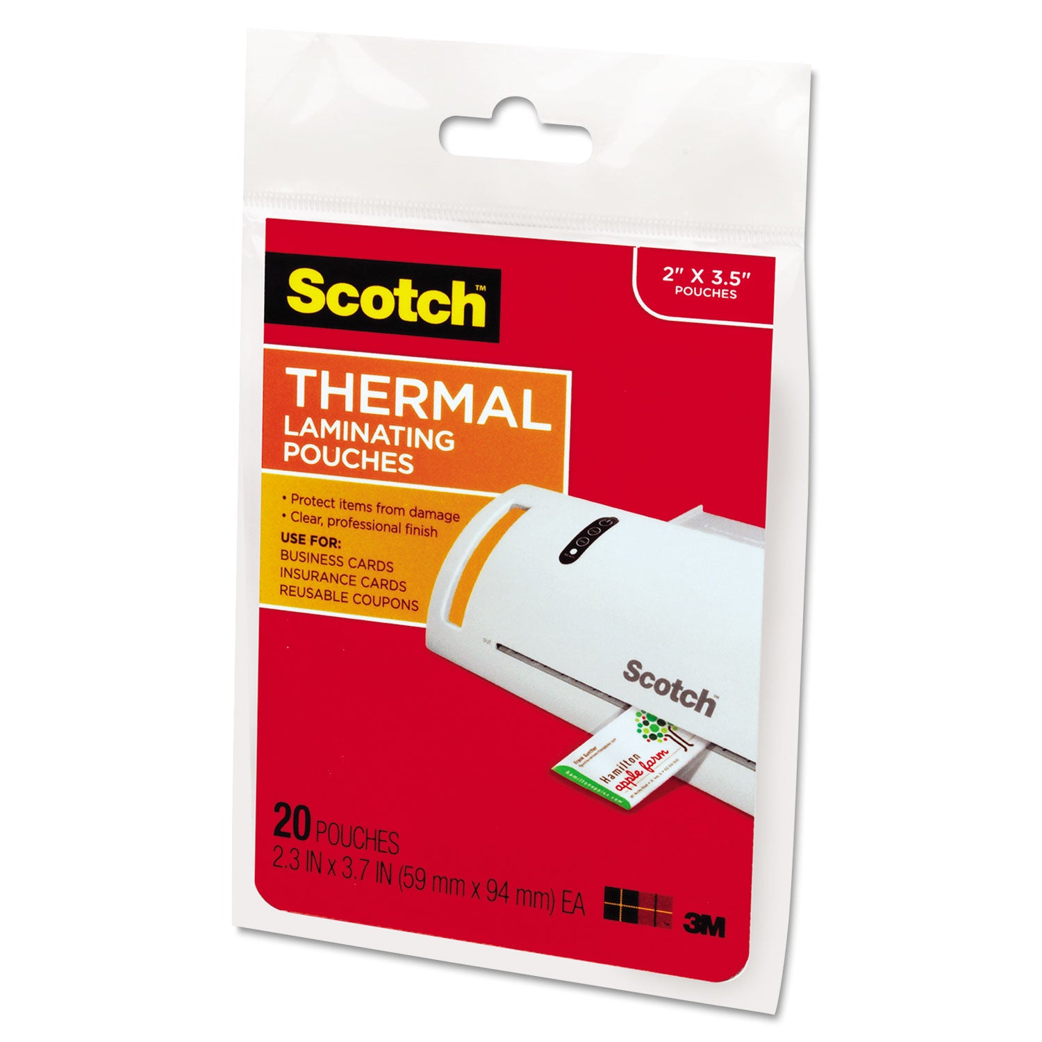 Laminating Pouches, 5 mil, 3.75" x 2.38", Gloss Clear, 20/Pack - 