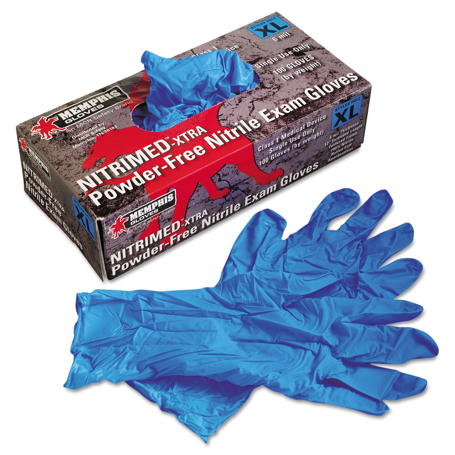 Nitri-Med Disposable Nitrile Gloves, Blue, X-Large, 100/Box - 