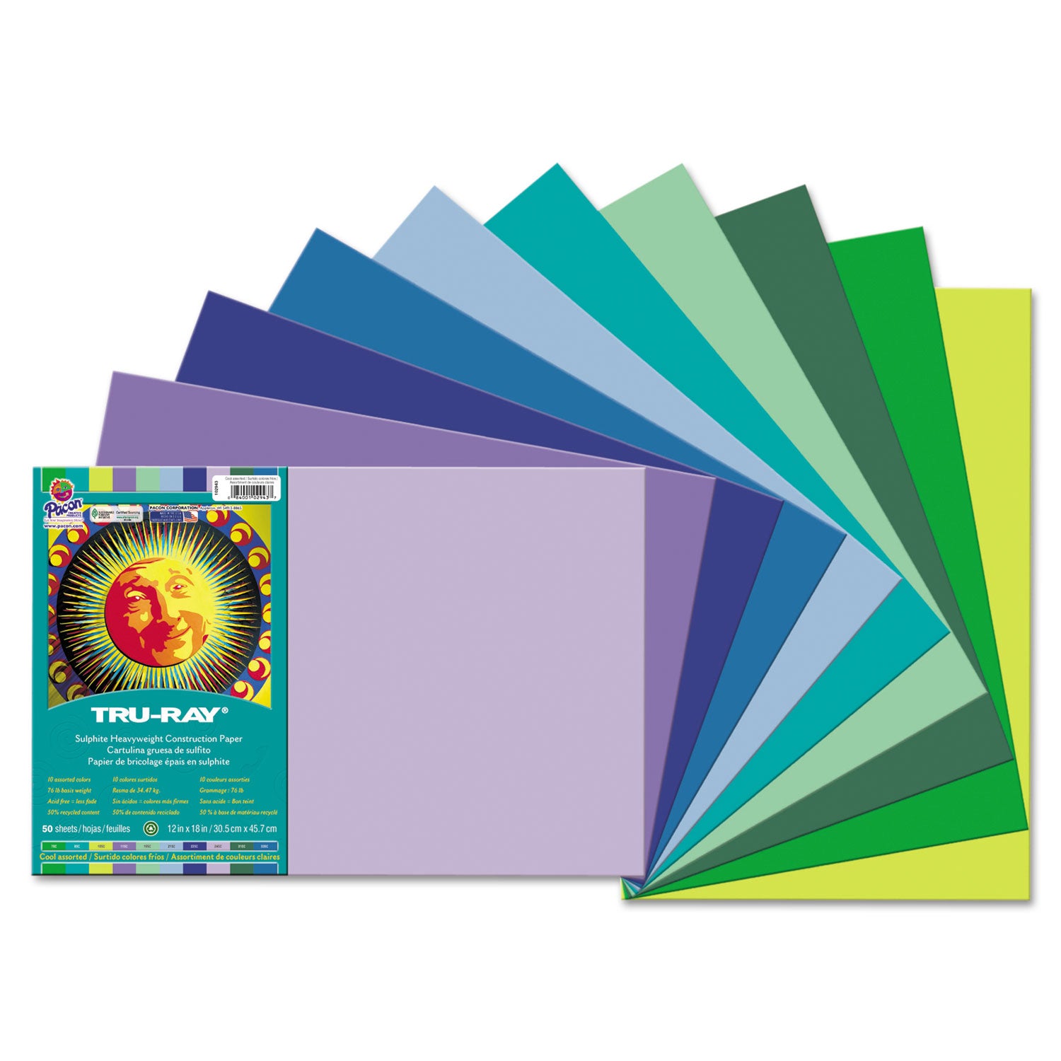 Tru-Ray Construction Paper, 76 lb Text Weight, 12 x 18, Assorted Cool/Warm Colors, 25/Pack - 