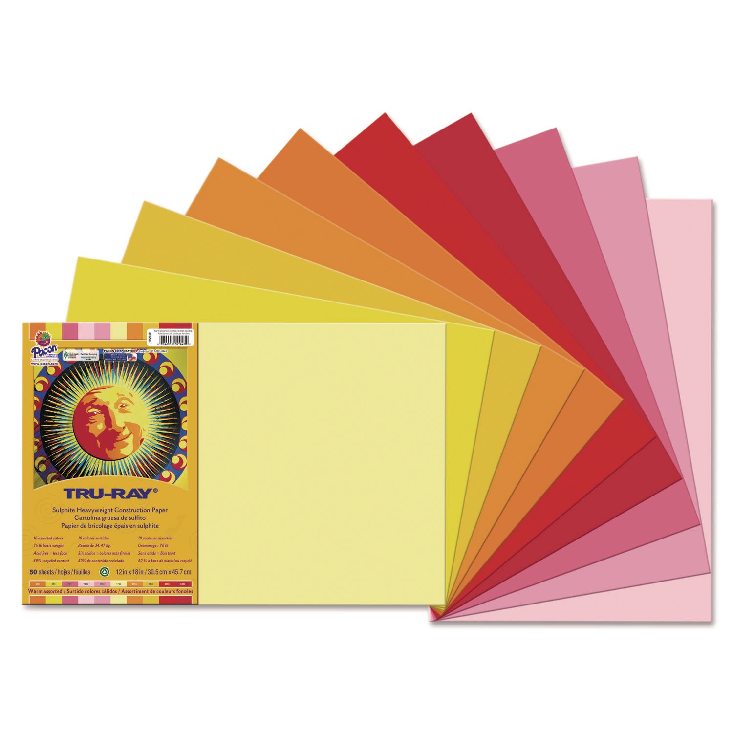 Tru-Ray Construction Paper, 76 lb Text Weight, 12 x 18, Assorted Cool/Warm Colors, 25/Pack