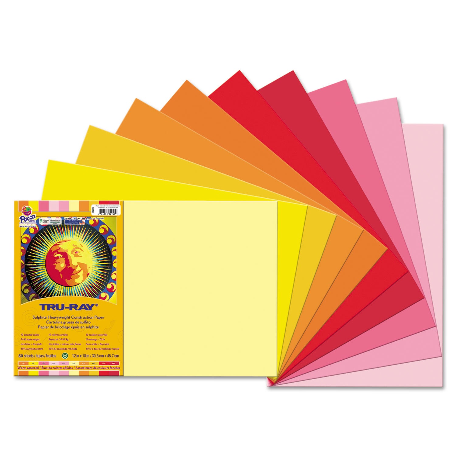 Tru-Ray Construction Paper, 76 lb Text Weight, 12 x 18, Assorted Cool/Warm Colors, 25/Pack - 