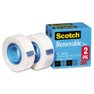 Removable Tape, 1" Core, 0.75" x 36 yds, Transparent, 2/Pack - 