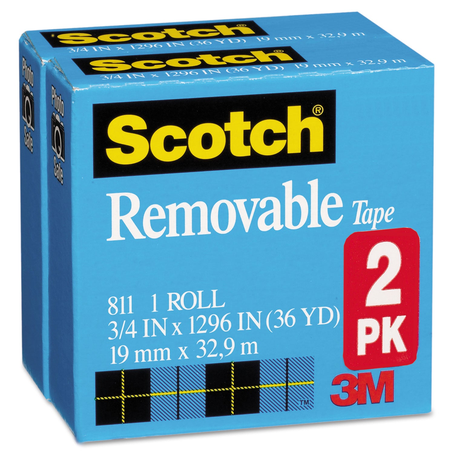 Removable Tape, 1" Core, 0.75" x 36 yds, Transparent, 2/Pack - 