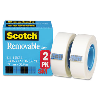 Removable Tape, 1" Core, 0.75" x 36 yds, Transparent, 2/Pack - 