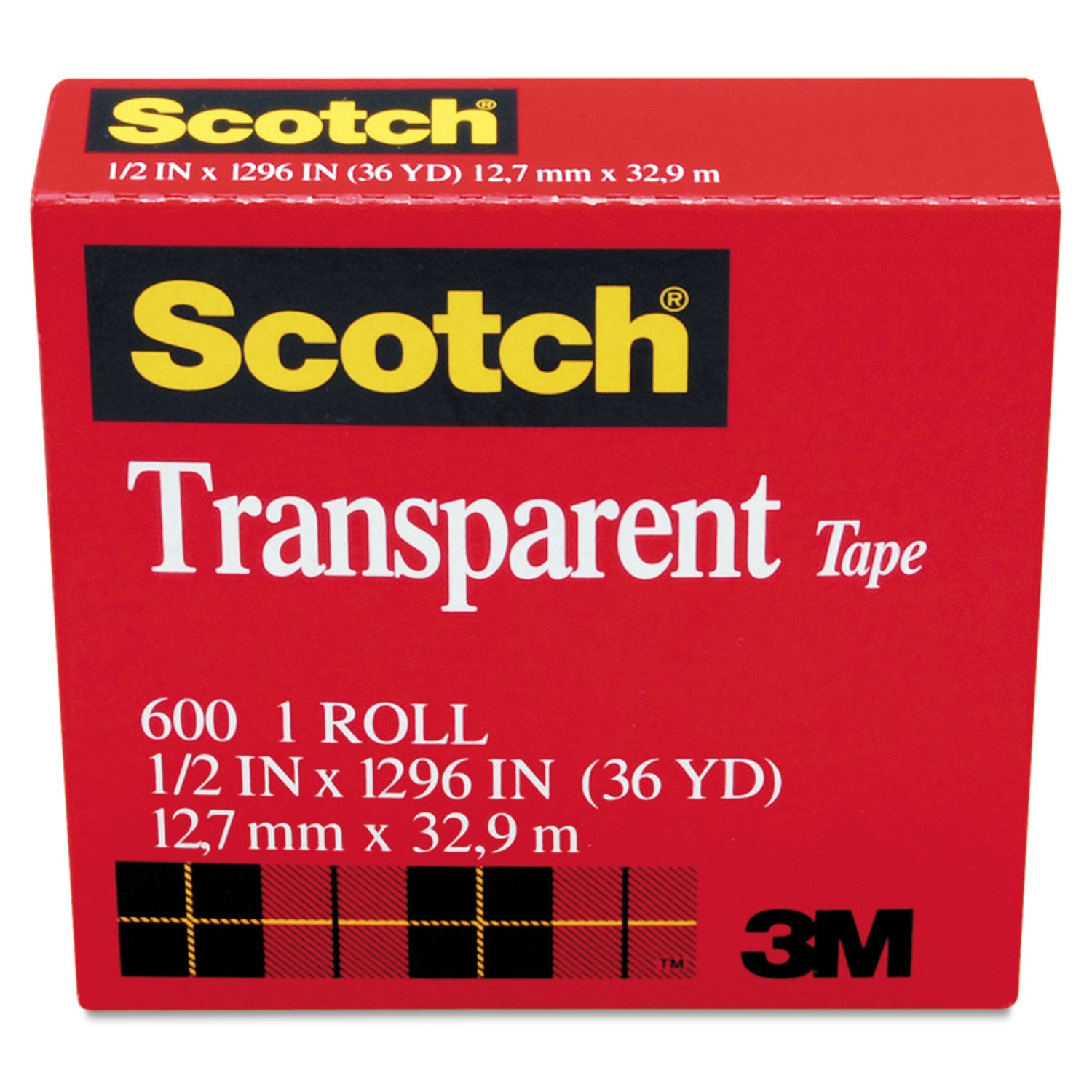 Transparent Tape, 1" Core, 0.5" x 36 yds, Transparent - 