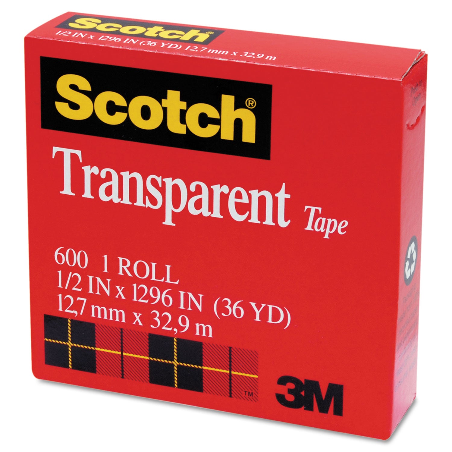 Transparent Tape, 1" Core, 0.5" x 36 yds, Transparent - 