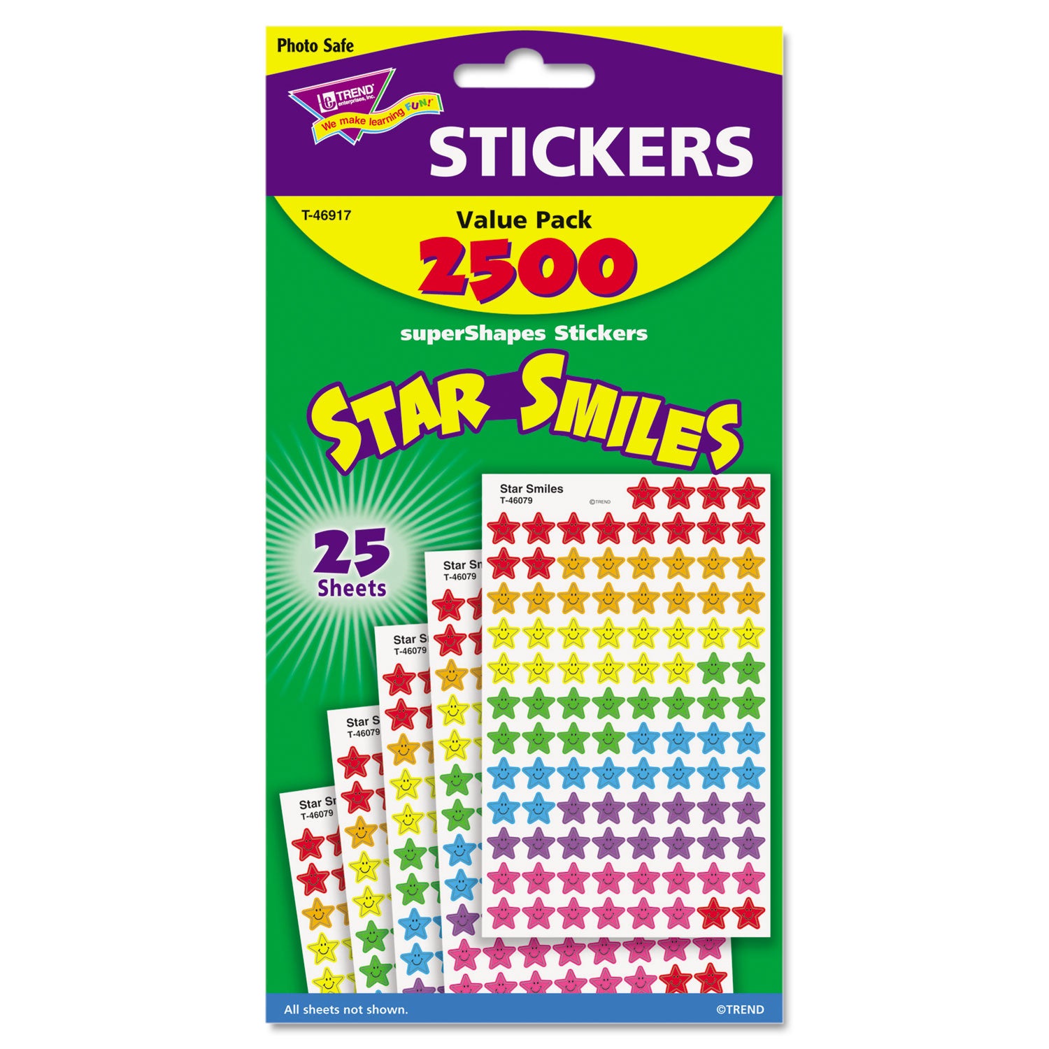 Sticker Assortment Pack, Smiling Star, Assorted Colors, 2,500/Pack - 