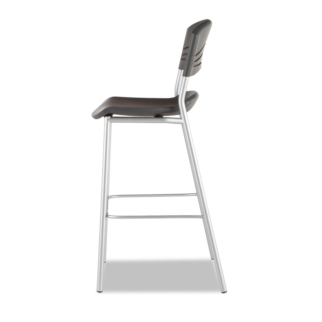 CafeWorks Stool, Supports Up to 225 lb, 30" Seat Height, Graphite Seat, Graphite Back, Silver Base - 