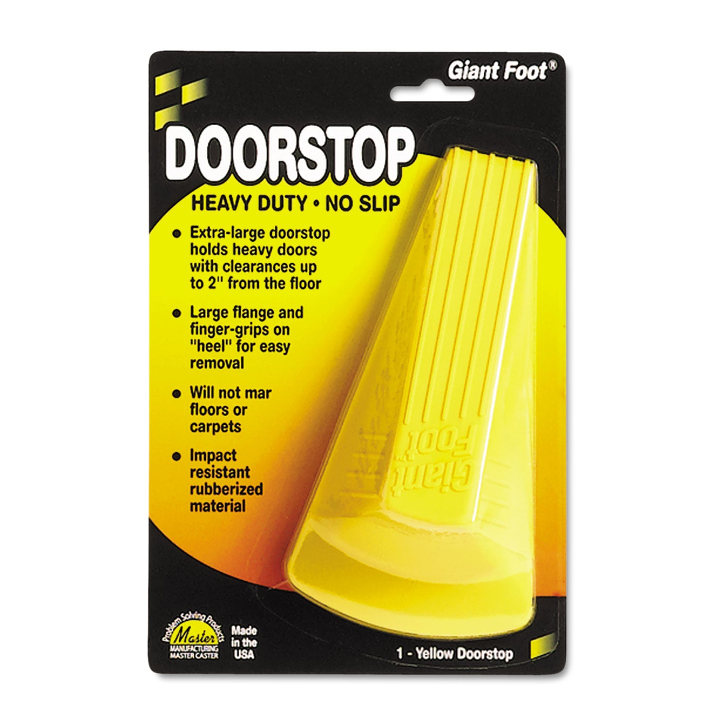 Giant Foot Doorstop, No-Slip Rubber Wedge, 3.5w x 6.75d x 2h, Safety Yellow - 1